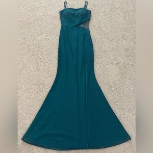 Green High Slit Spaghetti Strap Prom Dress